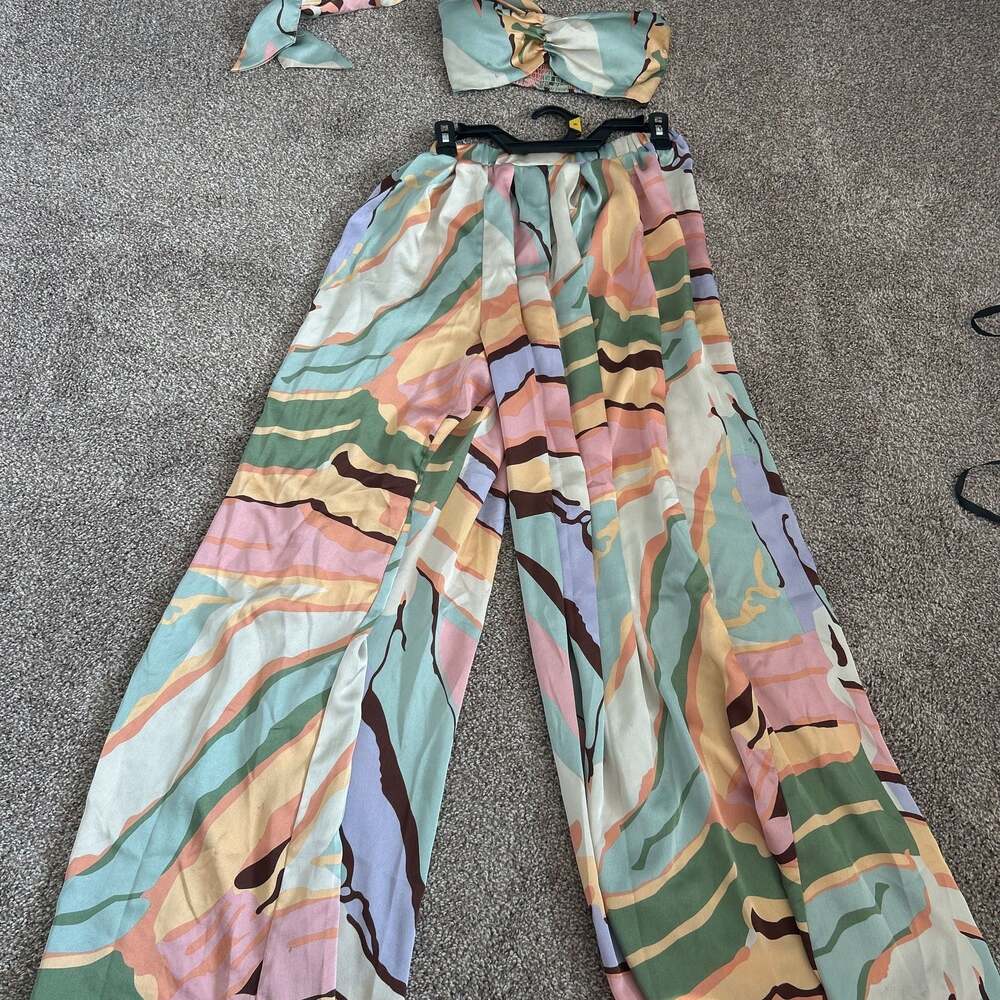Windsor Pastel Abstract Wide-Leg Pants Set